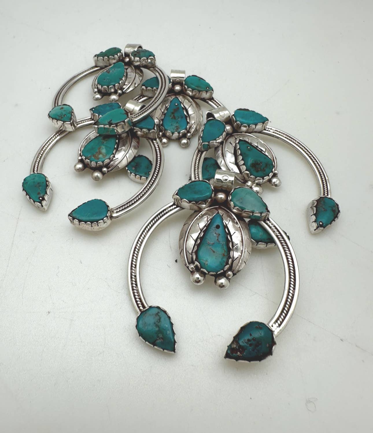 Squash blossom sterling silver necklace pendant ,handcrafted - natural turquoise