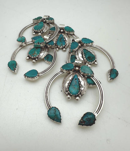 Squash blossom sterling silver necklace pendant ,handcrafted - natural turquoise