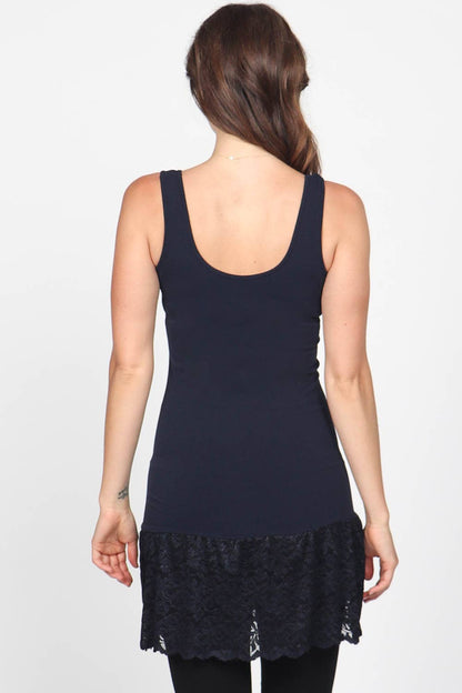 Reversible V-Scoop Tank Dress w/ Large Lace Hem - Black