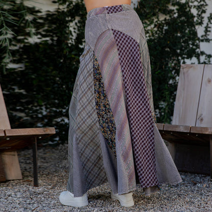 Boho Bias - Cut Skirt in Plaid Print & Stripe