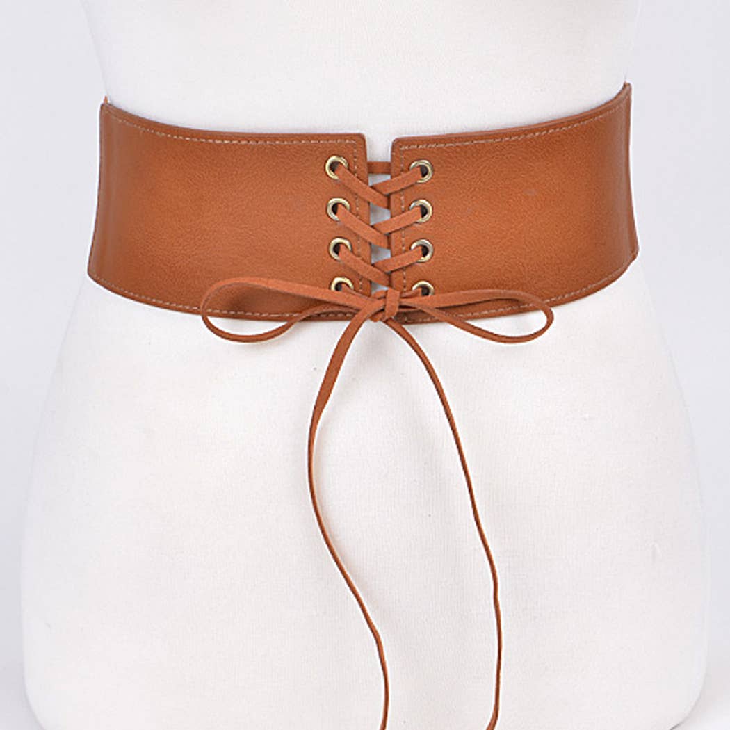Corset Belt With Ribbon Detail - Camel