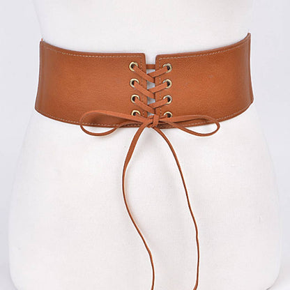 Corset Belt With Ribbon Detail - Camel