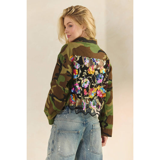 Curve Camo Sequins Contrast Jacket