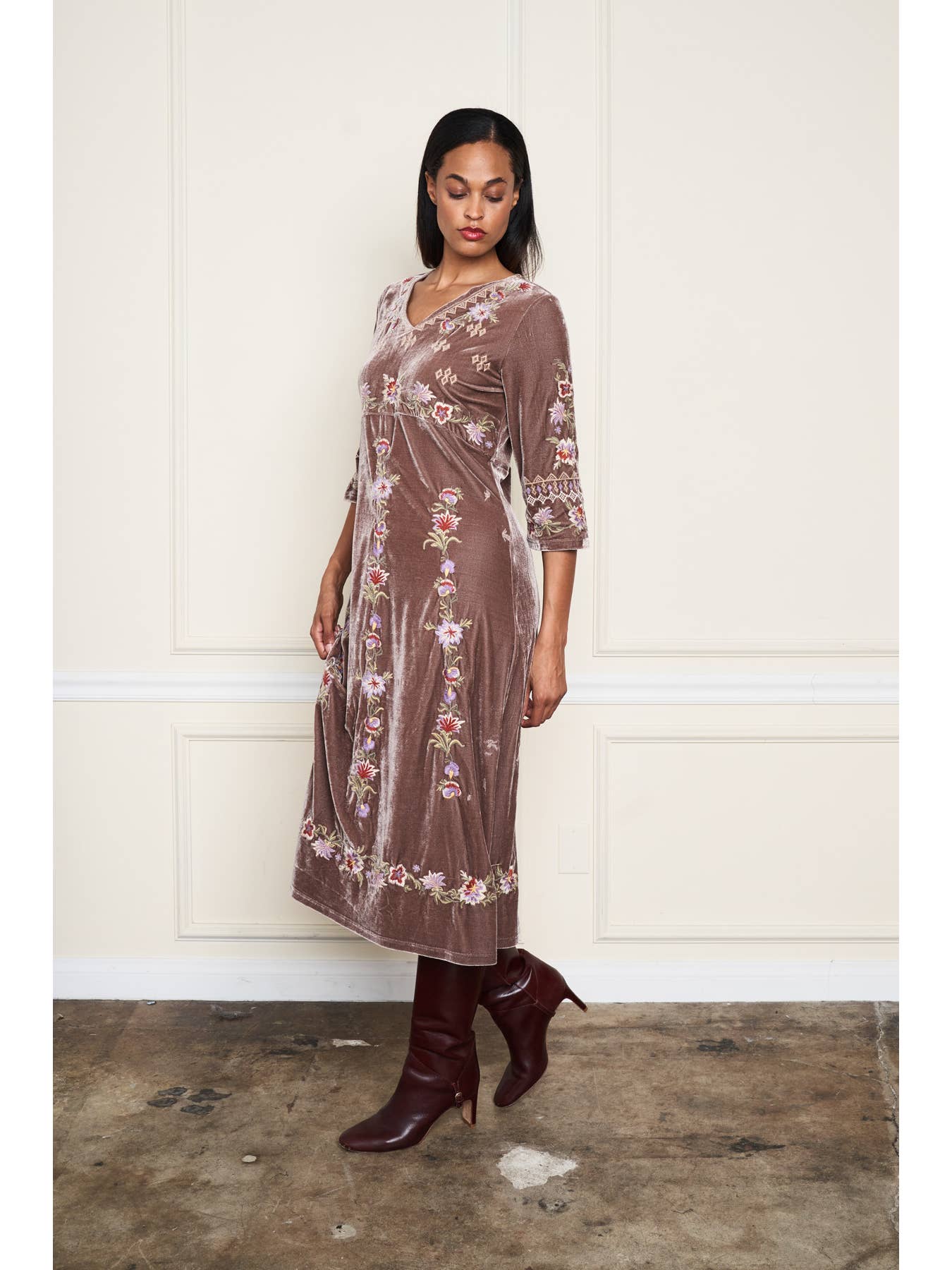 Velvet Midi Dress - Mocha