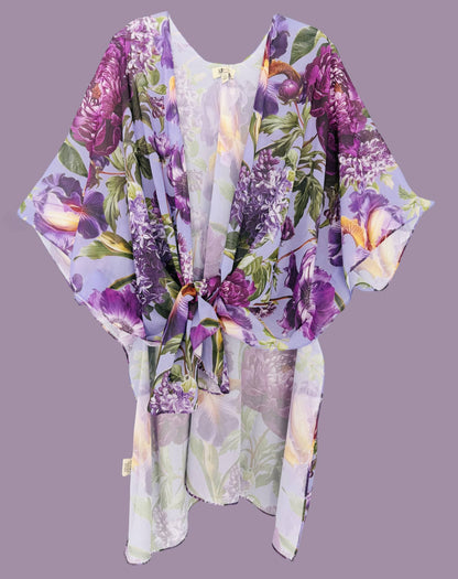 Purple Peony & Iris Kimono/Cover-Up