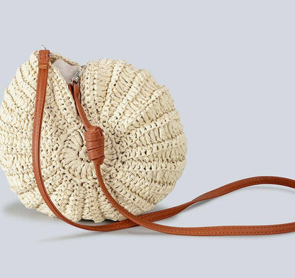 Vacation seaside conch straw crossbody bag - Offwhite