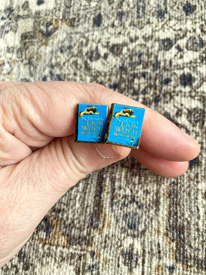 Post Earrings Book Locket Chronicles of Narnia- Blue