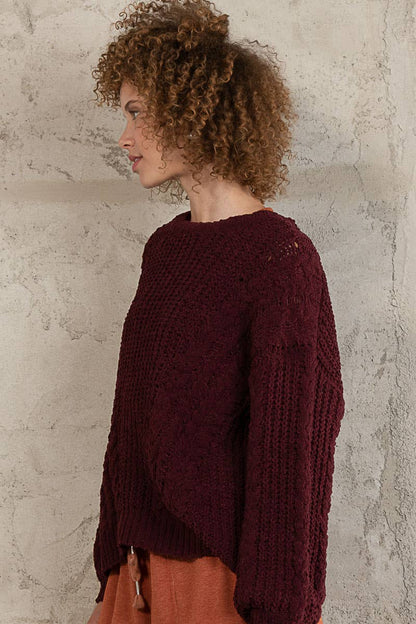 Oversize Cable Knit Chenille Sweater - OXBLOOD