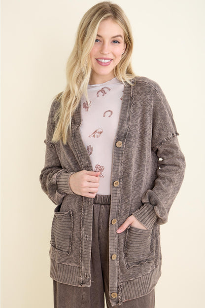 Mineral Wash Pocket Cardigan - Ash Oak