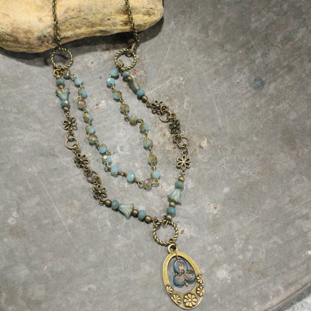 Groovy Flower Power Blue Layered Necklace