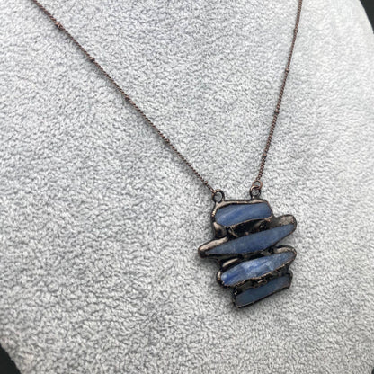 Vintage 4 Kyanite Linked Natural Stone pendant Necklace - CS