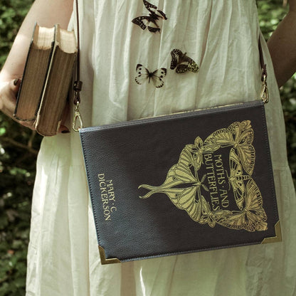 Moths and Butterflies Book Handbag Crossbody Purse - Large