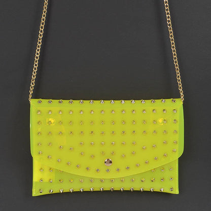 Ull Studded Cross Body Chain Strap Visible Clutch - Clear Silver