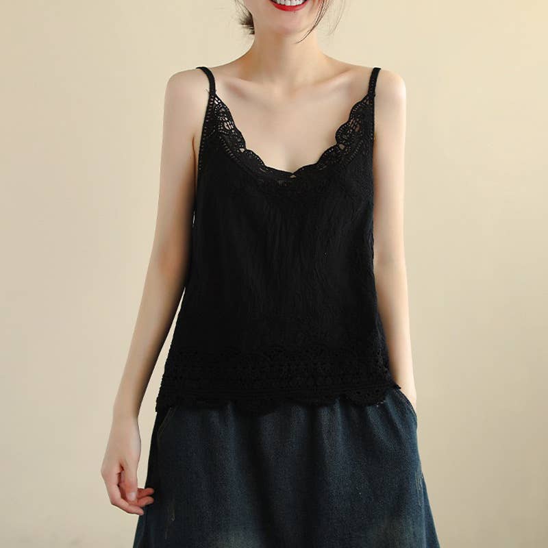 Lace Trim Camisole Stone Wash Tank