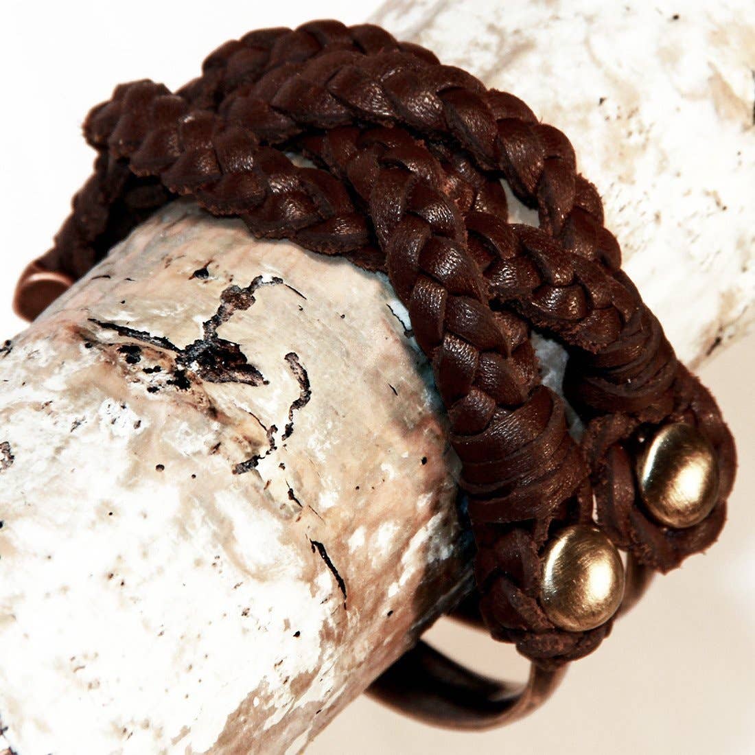 MEZZA LUNA Handmade Leather Bracelet - 7.5" / Bronze Metallic