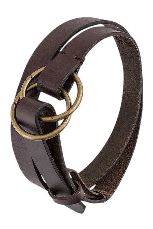 Double Ring Buckle Fashion Leather Belt - Medium/Gold Rings