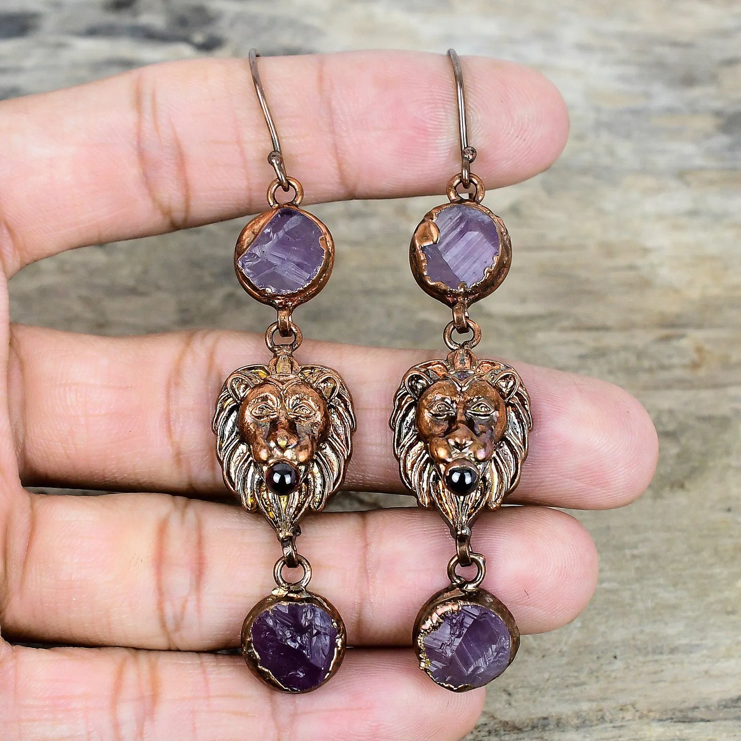 African Amethyst Copper Earrings