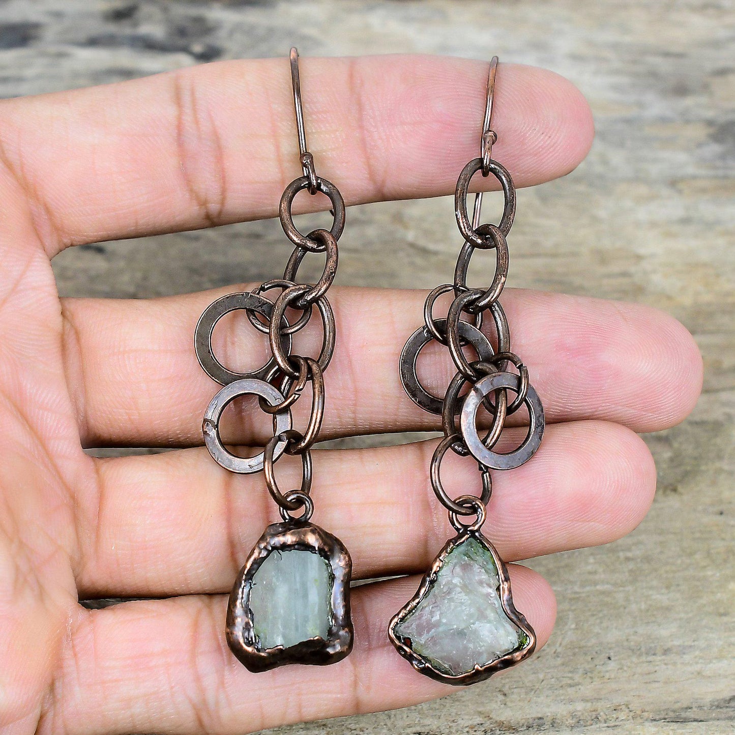 Aquamarine and Copper Earrings