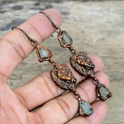 Aquamarine and Copper Lion Earrings