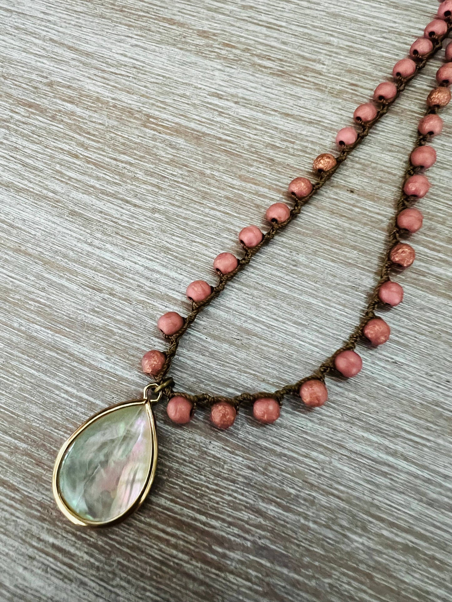 Mother Of Pearl Drop Necklace With Earthy Terracotta Crystal