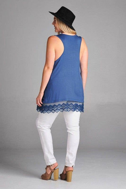 Plus Lace Extender Tunic Top - Indigo Blue