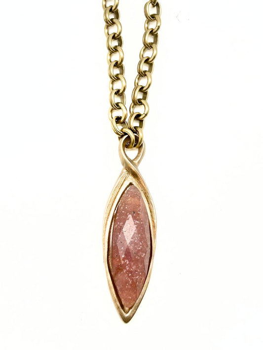 Marquis Cut Gemstone in "Infinity" Bale on Long Chain, N397 - Strawberry Quartz