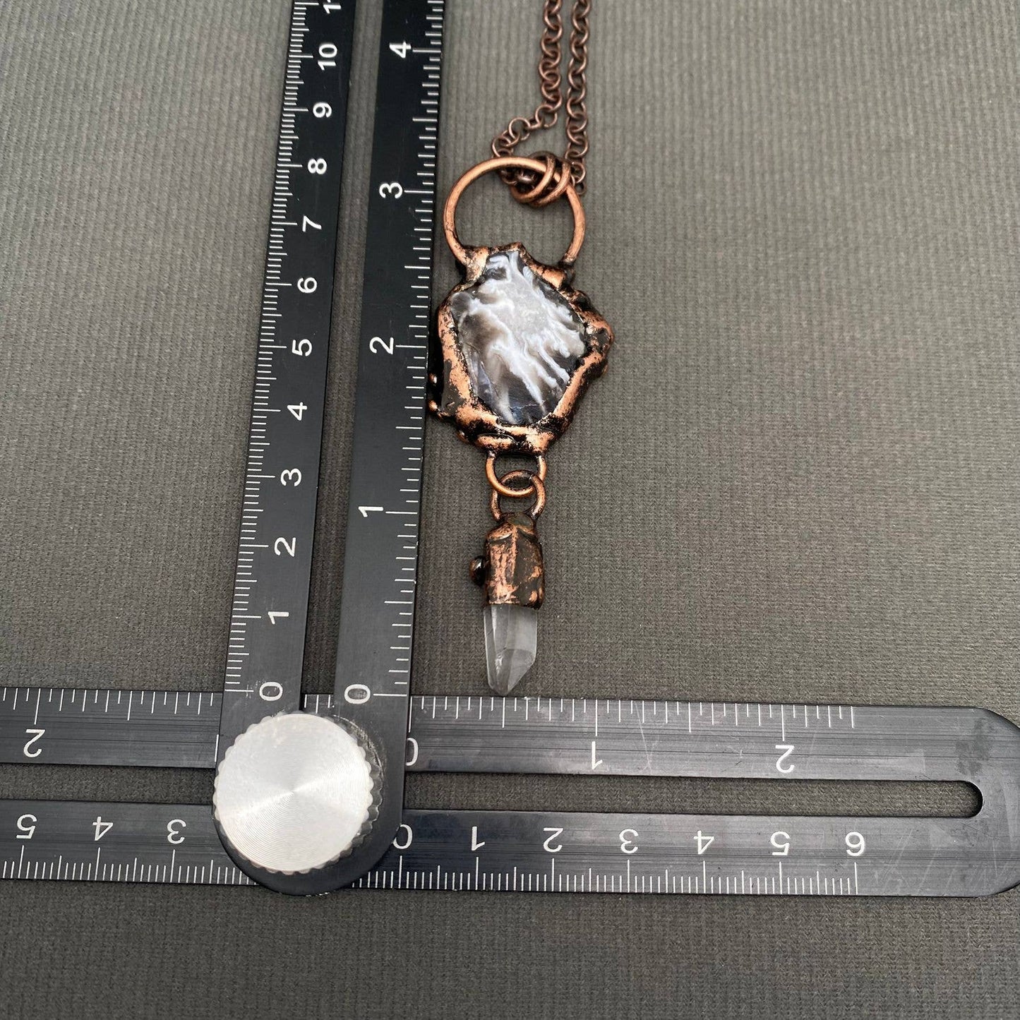 Vintage Onyx & White Crystal Bronze Necklace - CS