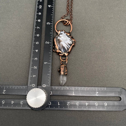 Vintage Onyx & White Crystal Bronze Necklace - CS