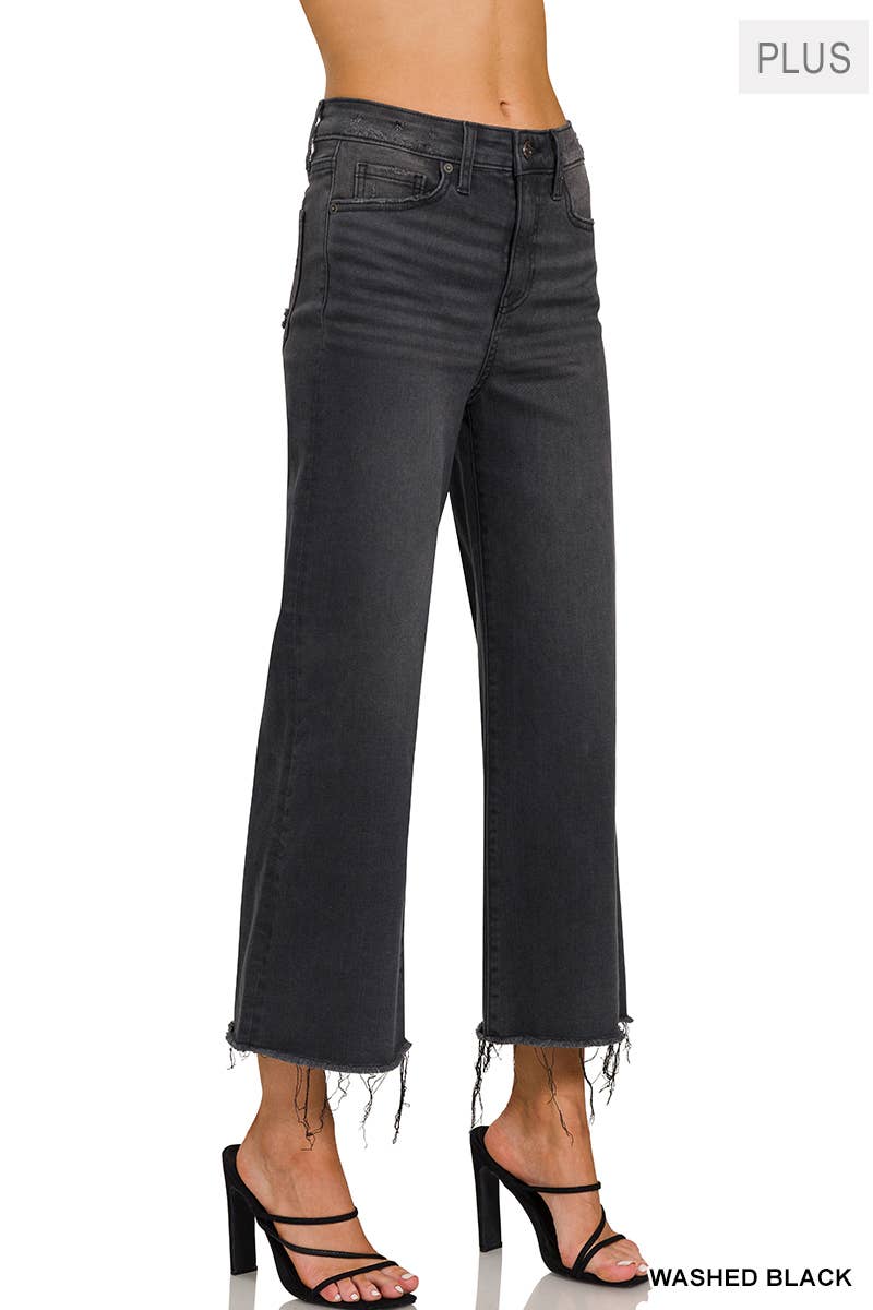 Plus High Rise Washed Black Cropped Jean Pants - WASHED BLACK