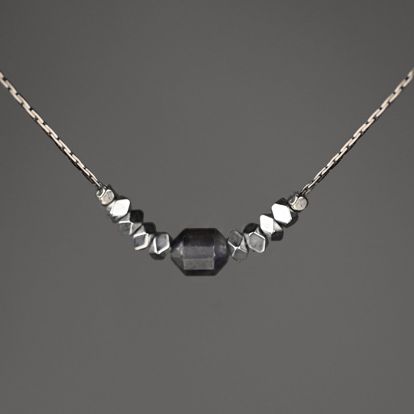 Iolite and Hematite Short Necklace (Gunmetal) - Iolite