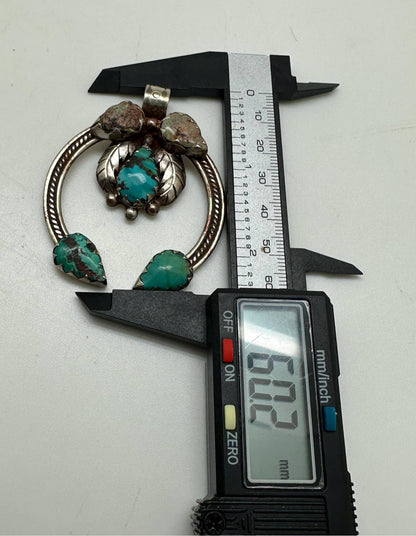 Blossom pendant, handcrafted, white metal - turquoise