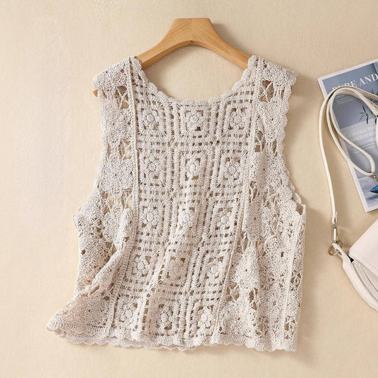 Crosa - Crochet Vintage Bohemian Vest - BEIGE