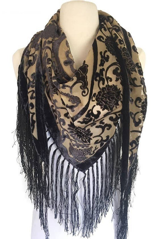 Silk Velvet Shawl - Fawn
