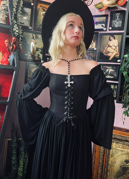 Lilith - Cottage Goth Lace Up Jersey Dress