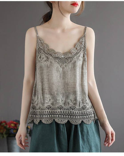 Lace Trim Camisole Stone Wash Tank