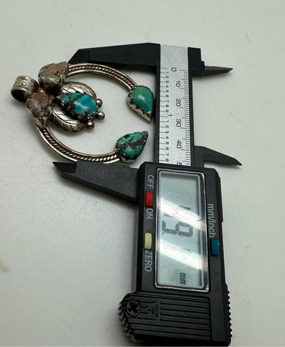 Blossom pendant, handcrafted, white metal - turquoise