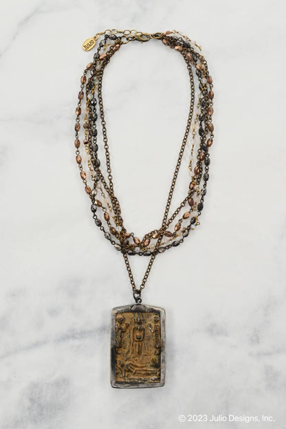 Apocalypso Five Strand Necklace with Carved Stone Pendant