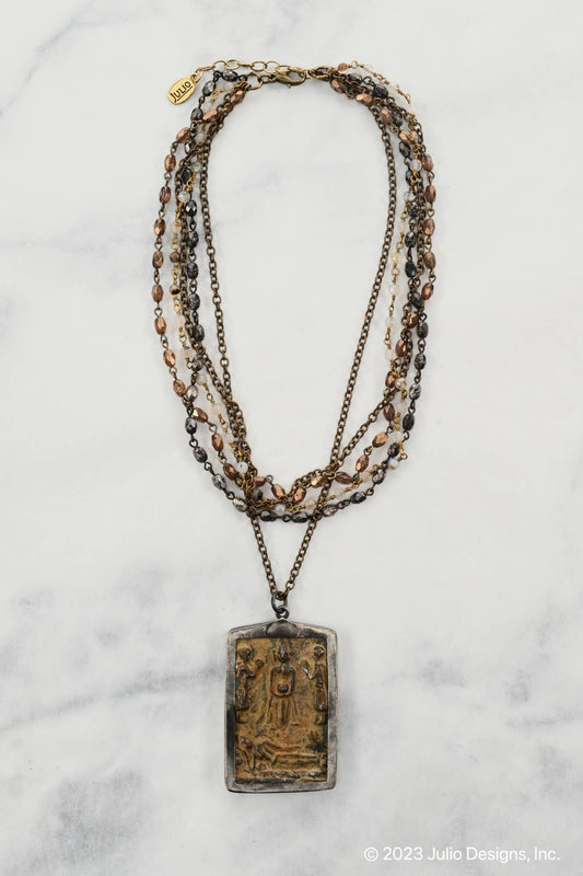 Apocalypso Five Strand Necklace with Carved Stone Pendant