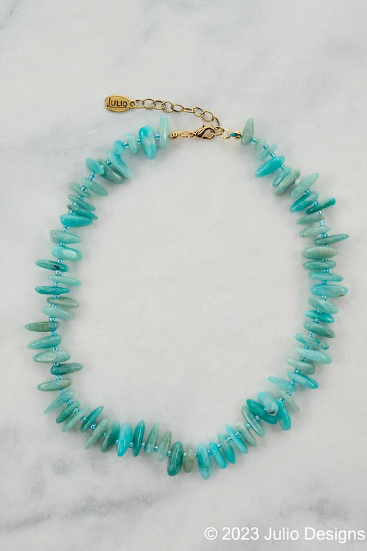 Catron Natural Gemstone Spike Necklace with Crystal Spacers - Amazonite