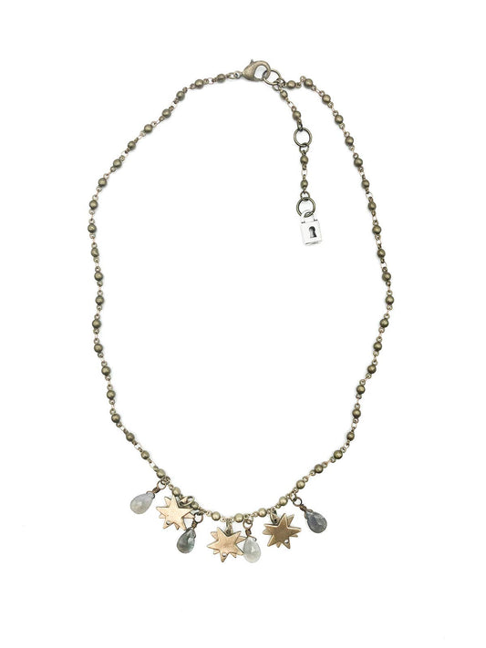 Bronze Stars and Labradorite Briolette Necklace