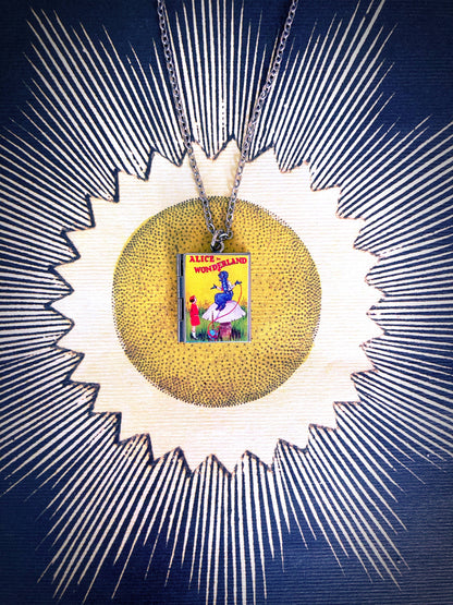 Book Locket Alice In Wonderland - Yellow with Caterpillar - Stainless Steel