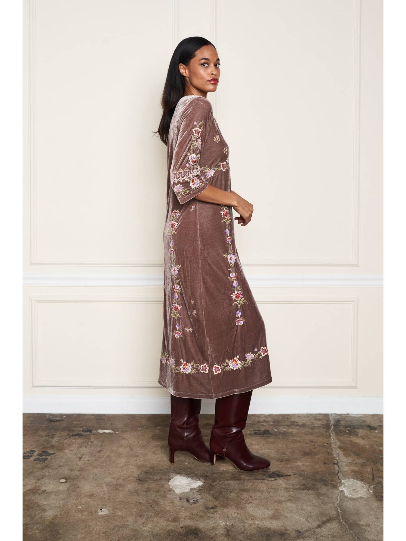 Velvet Midi Dress - Mocha