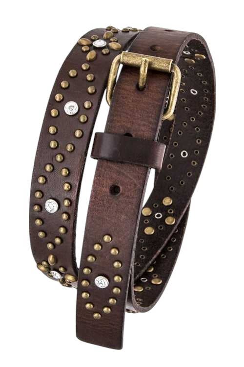Vintage-Inspired Studded Leather Belt - Multiple Colors
