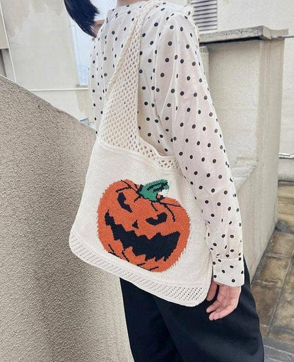 Halloween pumpkin tote knitted candy bag - Apricot