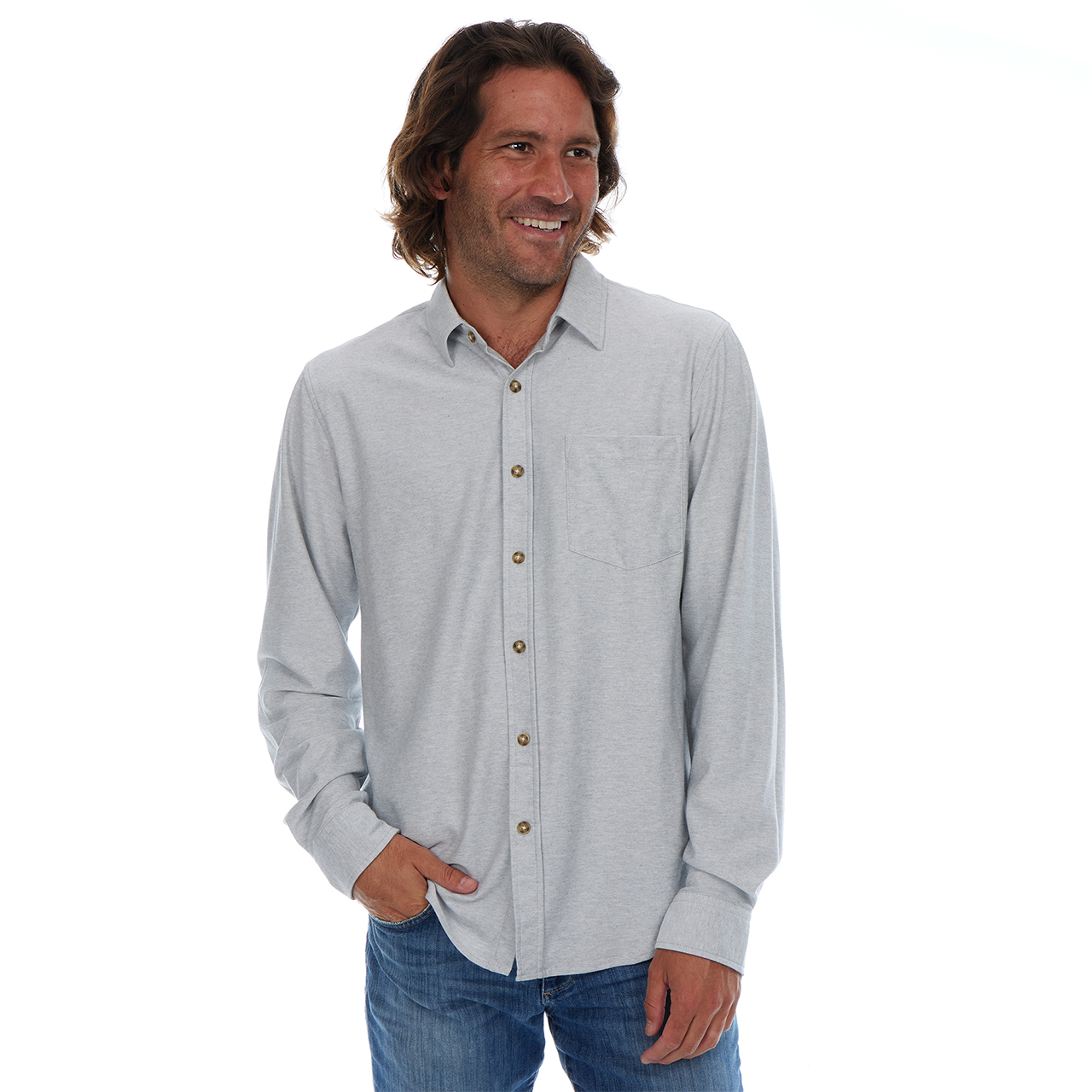 Alden Gray Long Sleeve Light Weight Stretch Pique Shirt