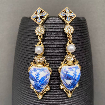 Vintage Blue-and-white Porcelain Design Post Earrings