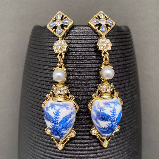 Vintage Blue-and-white Porcelain Design Post Earrings
