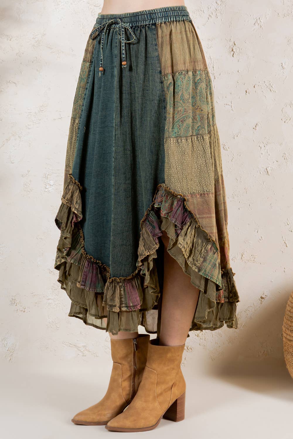Patchwork Midi Skirt - Gravel