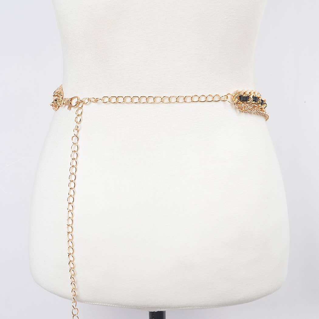 Multi Layered Chain Belt with Cording Accent - Gold