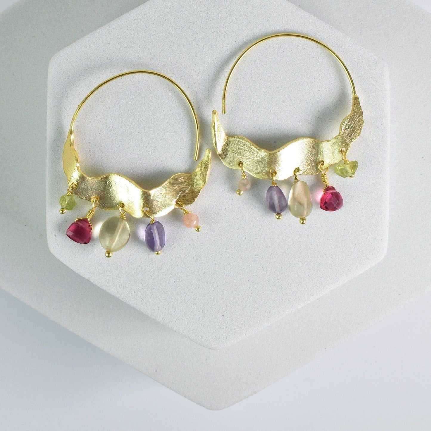 Crescent Moon Hoops Earrings - Hydro Quartz Sparklers